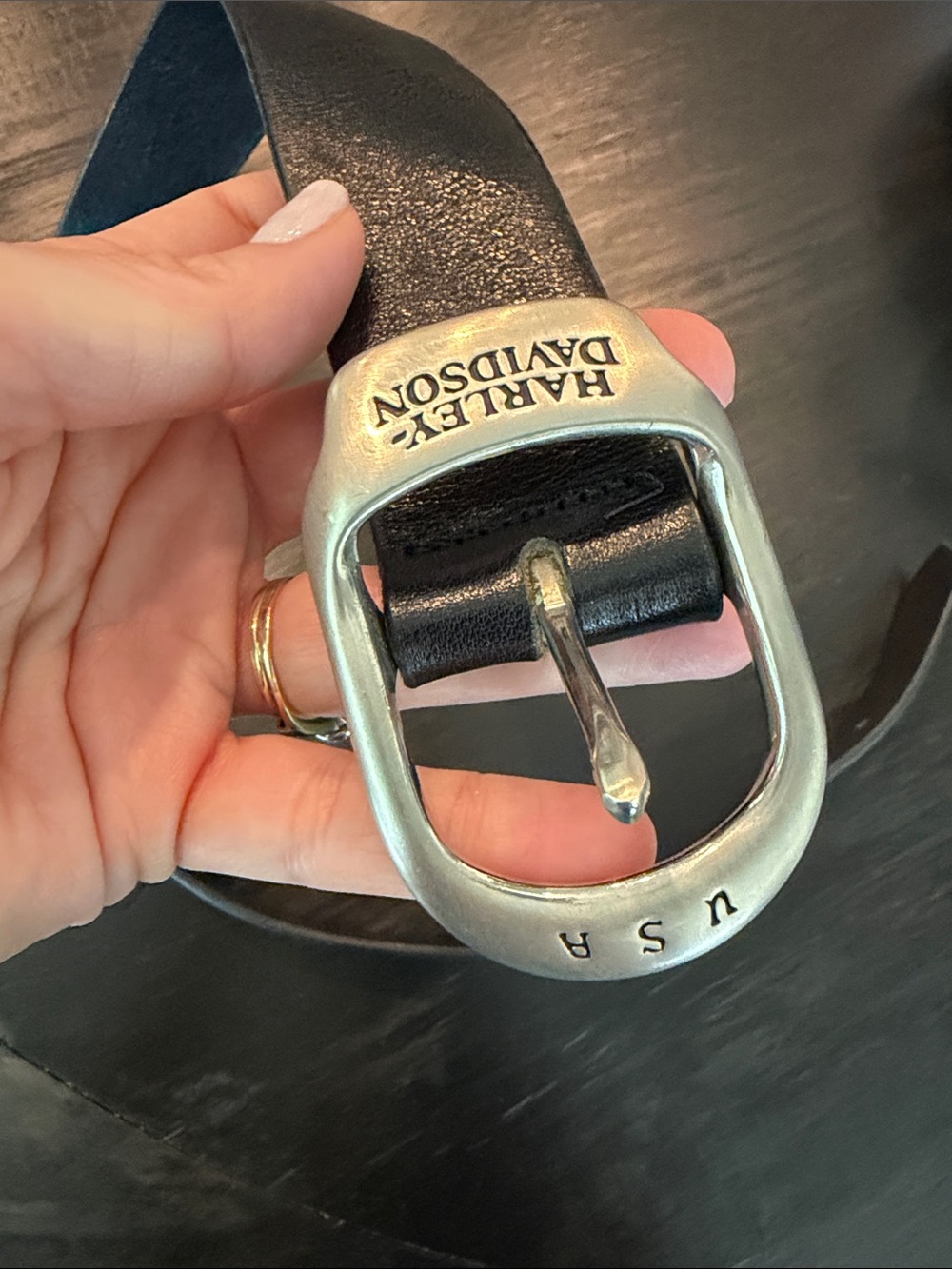 Harley-Davidson Black and Silver Leather Belt with USA Buckle size 32